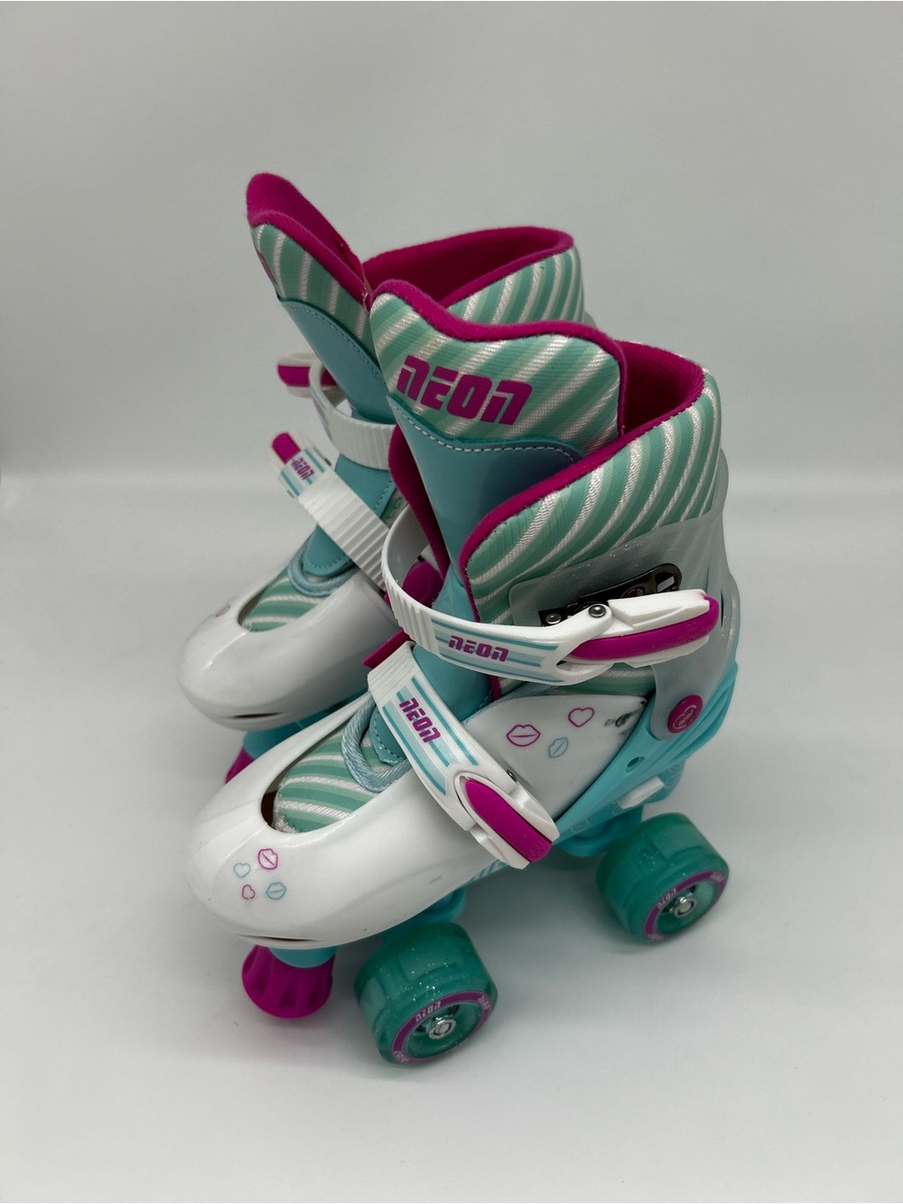 Girls' Adjustable Quad Roller Skates - Teal & Pink US Size 12-2Y